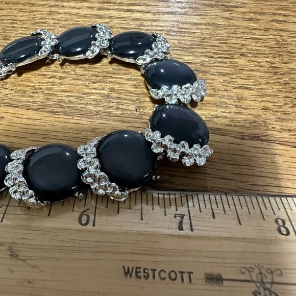 Vintage Art Deco Lisner Dark Gray & Silver 14” Statement Necklace - Picture 4 of 4